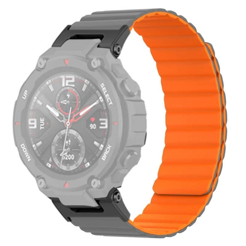 Huami Amazfit T-Rex / T-Rex Pro Flexible Watch Strap Magnetic Smartwatch Band - Black+Orange