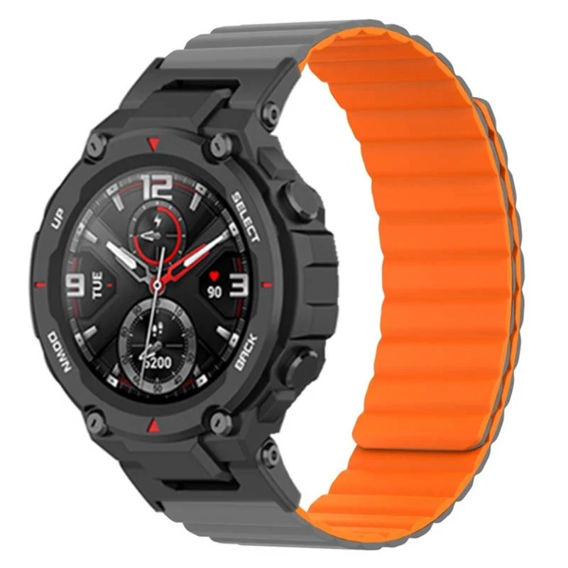 Huami Amazfit T-Rex / T-Rex Pro Flexible Watch Strap Magnetic Smartwatch Band - Black+Orange