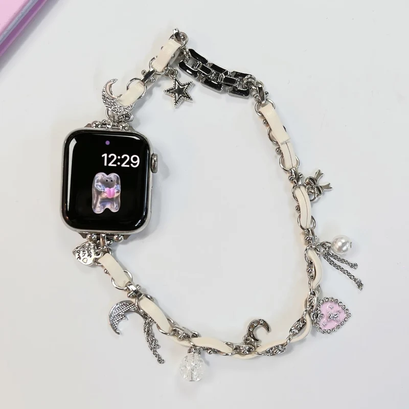 Apple Watch Series 41mm - 40mm - 38mm Universal Watch Band Leather Chain Wrist Strap