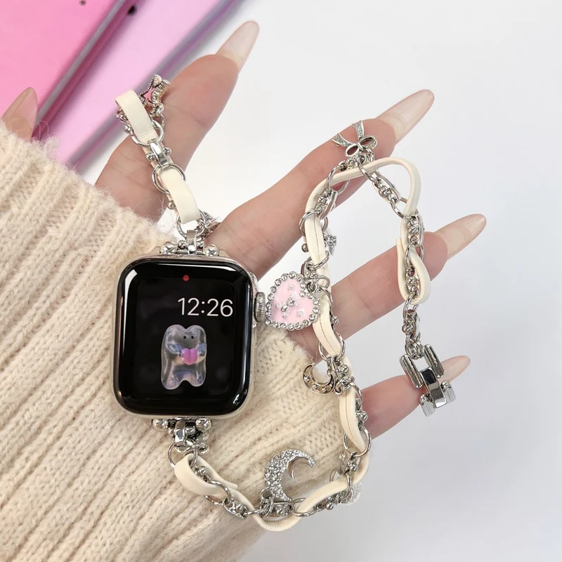 Apple Watch Series 41mm - 40mm - 38mm Universal Watch Band Leather Chain Wrist Strap