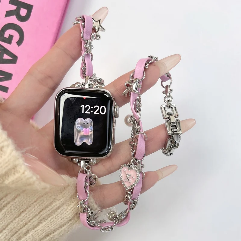 Apple Watch Series 41mm - 40mm - 38mm Universal Watch Band Leather Chain Wrist Strap