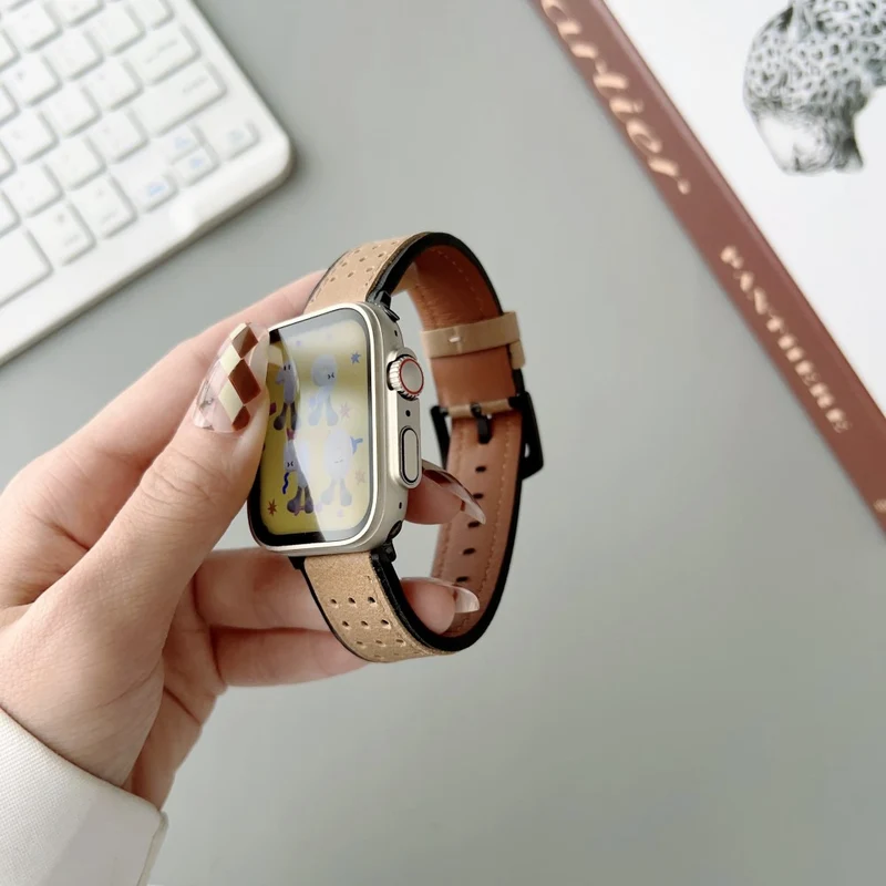 Apple Watch Series 41mm - 40mm - 38mm Universal Smart Watch Band Waxyed Top Layer Cowhide Strap