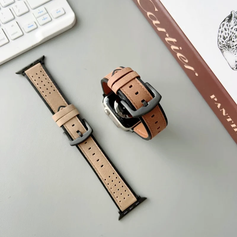 Apple Watch Series 41mm - 40mm - 38mm Universal Smart Watch Band Waxyed Top Layer Cowhide Strap