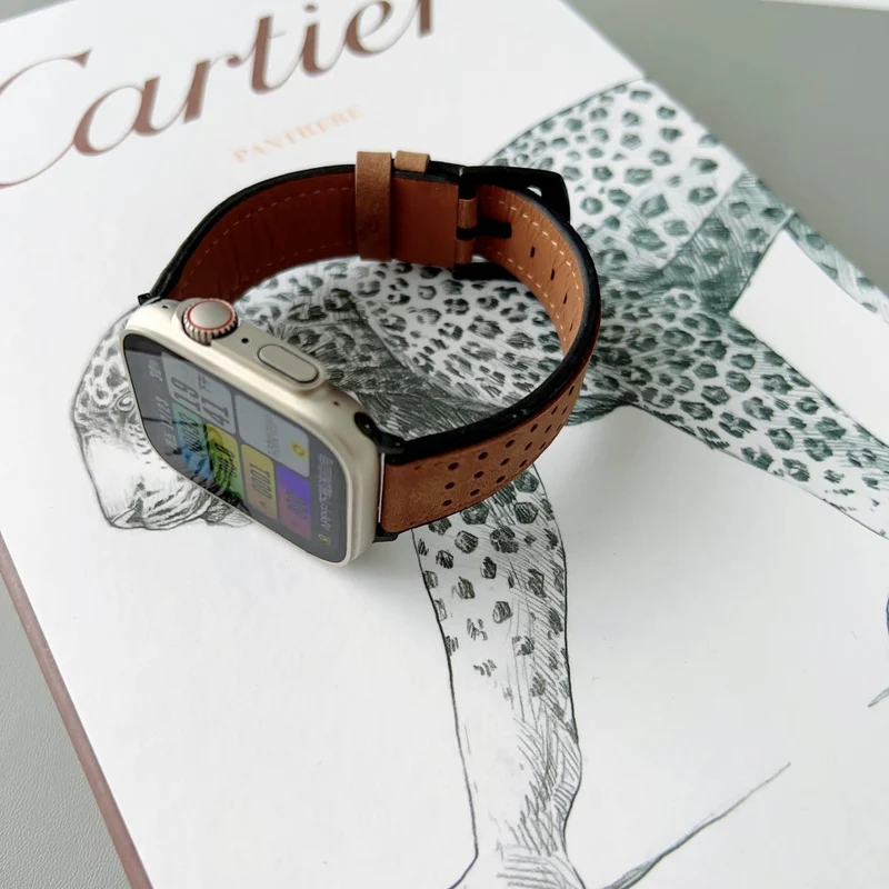 Apple Watch Series 41mm - 40mm - 38mm Universal Smart Watch Band Waxyed Top Layer Cowhide Strap