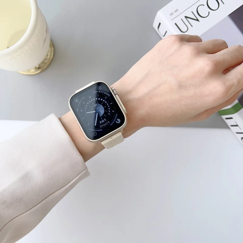 Apple Watch Series 41mm - 40mm - 38mm Universal Smart Watch Band Rhombus Grid Strap - Pearl White