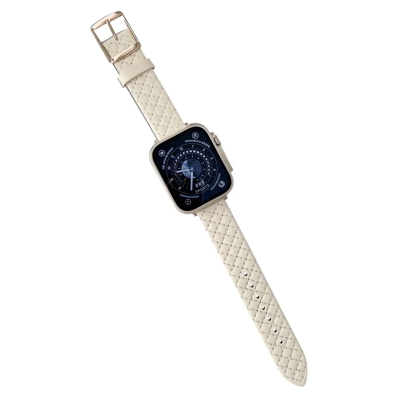 Apple Watch Series 41mm - 40mm - 38mm Universal Smart Watch Band Rhombus Grid Strap - Pearl White