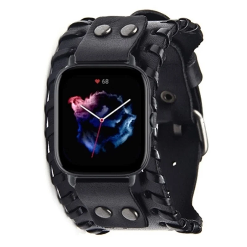 Huami Amazfit GTS 4 / 3 / 2 / 2 mini / Bip Watch Band Rivet Punk Style 20mm Cowhide Leather Bracelet Strap
