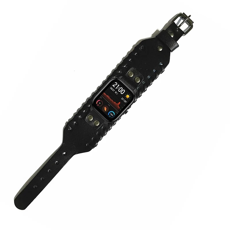 Huami Amazfit GTS 4 / 3 / 2 / 2 mini / Bip Watch Band Rivet Punk Style 20mm Cowhide Leather Bracelet Strap