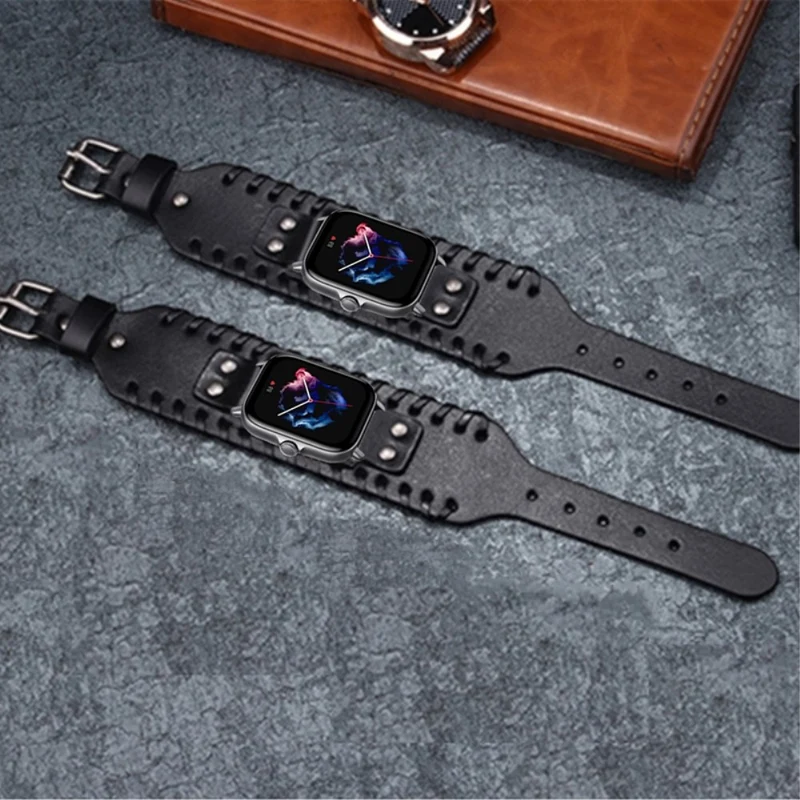 Huami Amazfit GTS 4 / 3 / 2 / 2 mini / Bip Watch Band Rivet Punk Style 20mm Cowhide Leather Bracelet Strap