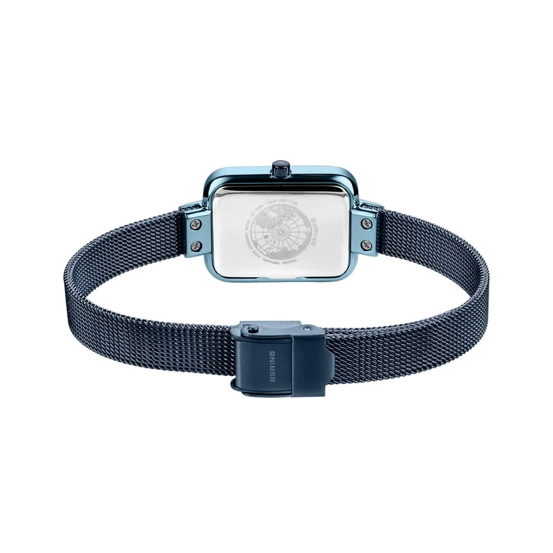 Bering Petite Square 14520-398 Damenuhr • Kratzfestes Saphirglas • Blaues Milanaise-Armband