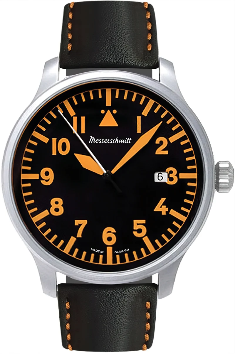 Messerschmitt Fliegeruhr ME-420BL Herrenuhr • Made in Germany • Orangefarbenes Design