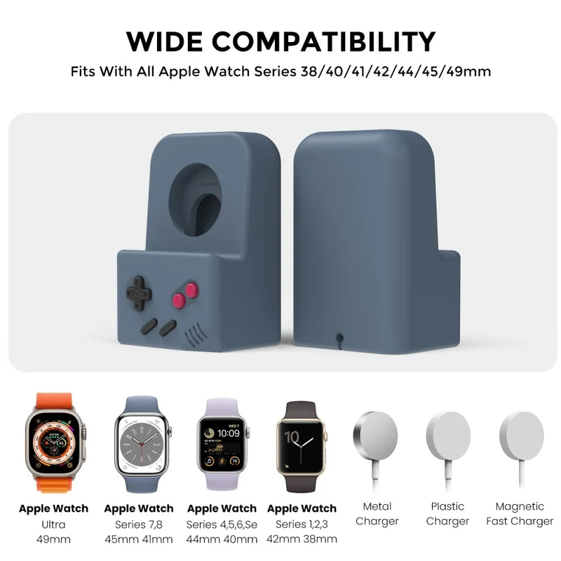 AHASTYLE JY14 Apple Watch Series Watch Charger Holder Silicone Smart Watch Charger Stand (without Charger) - Midnight Blue