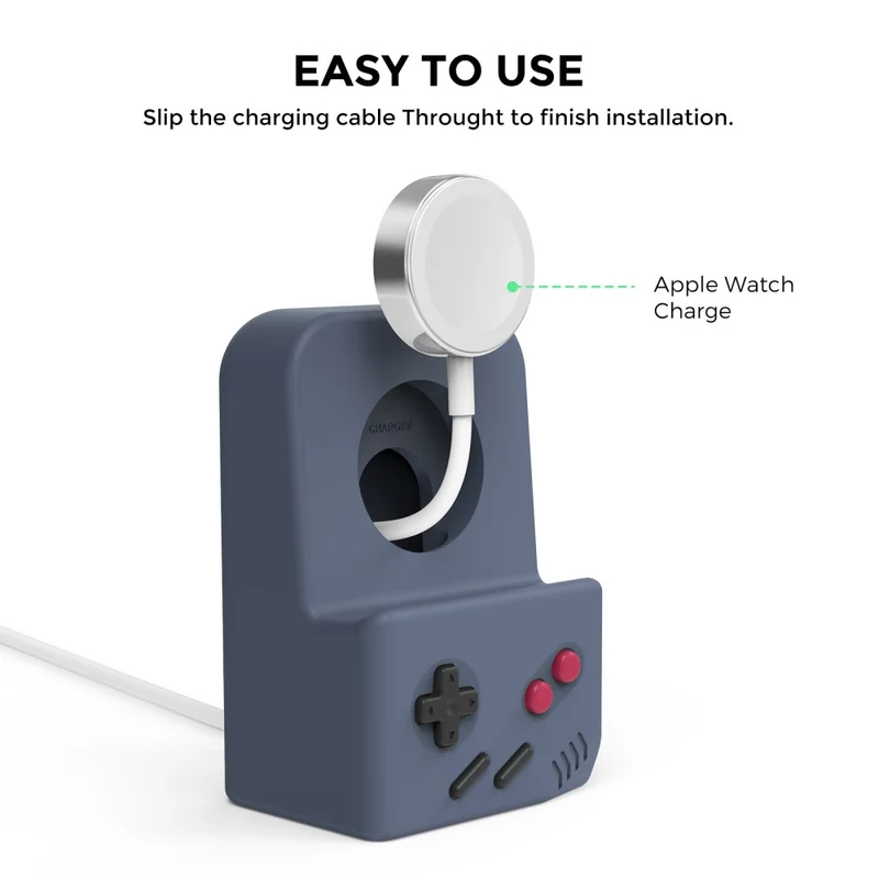 AHASTYLE JY14 Apple Watch Series Watch Charger Holder Silicone Smart Watch Charger Stand (without Charger) - Midnight Blue