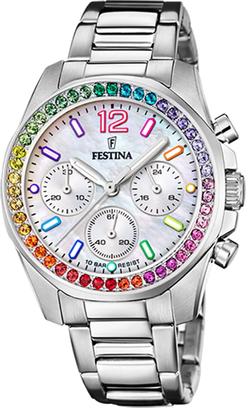 Festina Rainbow F20606/2 Damenuhr Chronograph • Edelstahl • Kristalle