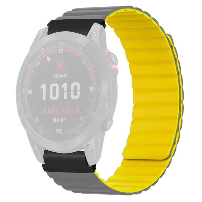 Huami Amazfit Falcon / Garmin Fenix 7 / 6 / 5 Magnetic Watch Band Flexible Replacement Strap with 22mm Bump Resistant Connector - Grey+Yellow