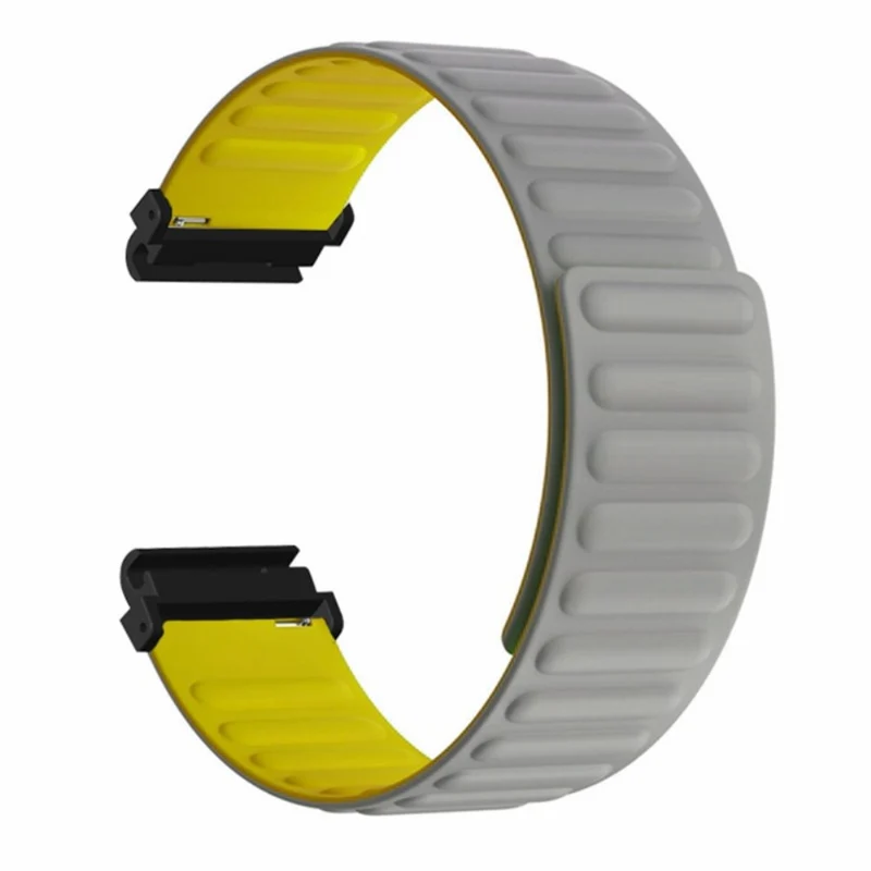 Huami Amazfit Falcon / Garmin Fenix 7 / 6 / 5 Magnetic Watch Band Flexible Replacement Strap with 22mm Bump Resistant Connector - Grey+Yellow