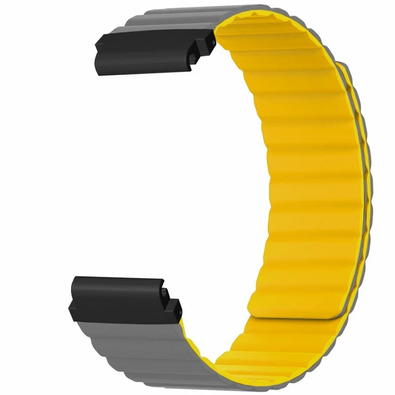 Huami Amazfit Falcon / Garmin Fenix 7 / 6 / 5 Magnetic Watch Band Flexible Replacement Strap with 22mm Bump Resistant Connector - Grey+Yellow