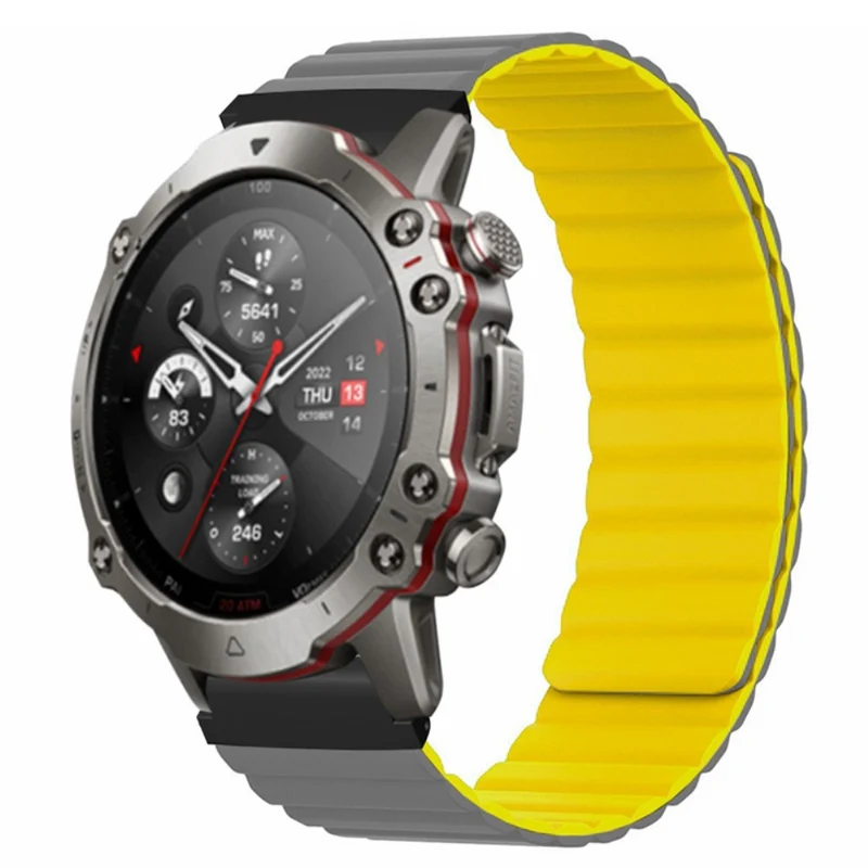 Huami Amazfit Falcon / Garmin Fenix 7 / 6 / 5 Magnetic Watch Band Flexible Replacement Strap with 22mm Bump Resistant Connector - Grey+Yellow