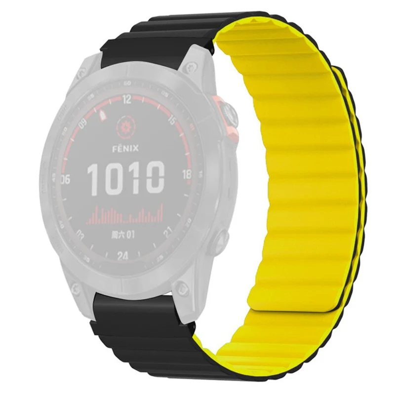 Huami Amazfit Falcon / Garmin Fenix 7 / 6 / 5 Magnetic Watch Band Flexible Replacement Strap with 22mm Bump Resistant Connector - Grey+Yellow
