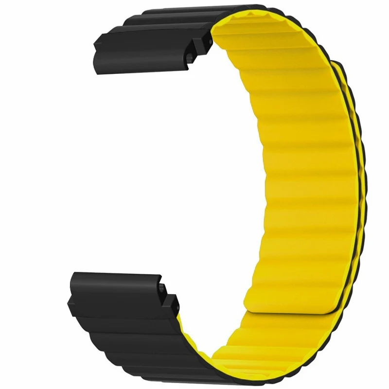 Huami Amazfit Falcon / Garmin Fenix 7 / 6 / 5 Magnetic Watch Band Flexible Replacement Strap with 22mm Bump Resistant Connector - Grey+Yellow