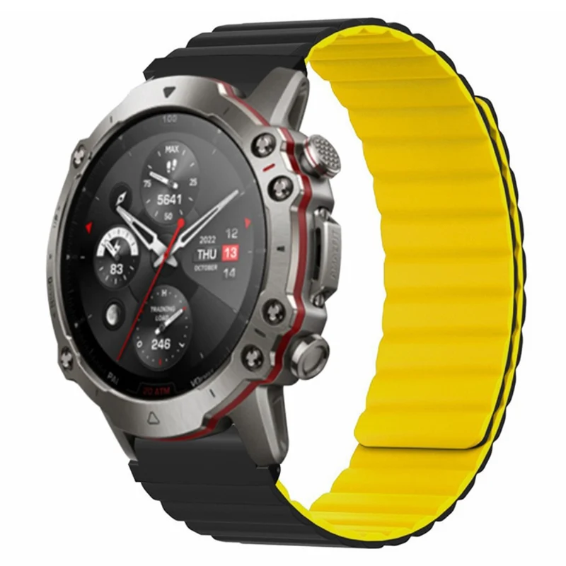 Huami Amazfit Falcon / Garmin Fenix 7 / 6 / 5 Magnetic Watch Band Flexible Replacement Strap with 22mm Bump Resistant Connector - Grey+Yellow