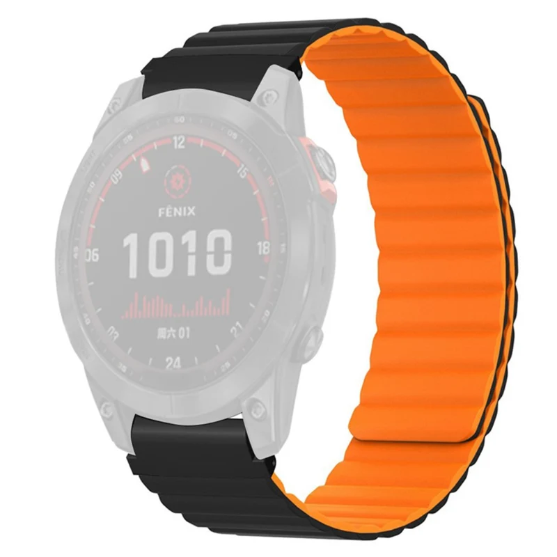 Huami Amazfit Falcon / Garmin Fenix 7 / 6 / 5 Magnetic Watch Band Flexible Replacement Strap with 22mm Bump Resistant Connector - Grey+Yellow