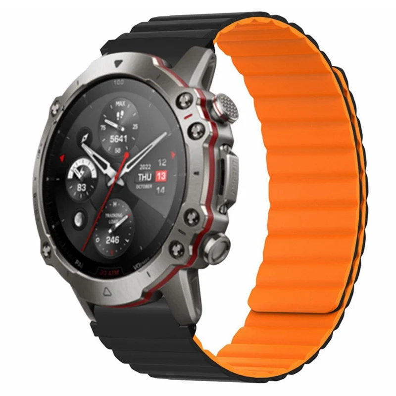 Huami Amazfit Falcon / Garmin Fenix 7 / 6 / 5 Magnetic Watch Band Flexible Replacement Strap with 22mm Bump Resistant Connector - Grey+Yellow