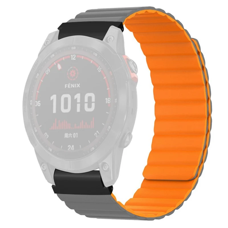 Huami Amazfit Falcon / Garmin Fenix 7 / 6 / 5 Magnetic Watch Band Flexible Replacement Strap with 22mm Bump Resistant Connector - Grey+Yellow