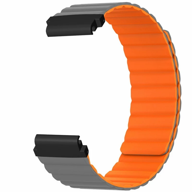 Huami Amazfit Falcon / Garmin Fenix 7 / 6 / 5 Magnetic Watch Band Flexible Replacement Strap with 22mm Bump Resistant Connector - Grey+Yellow