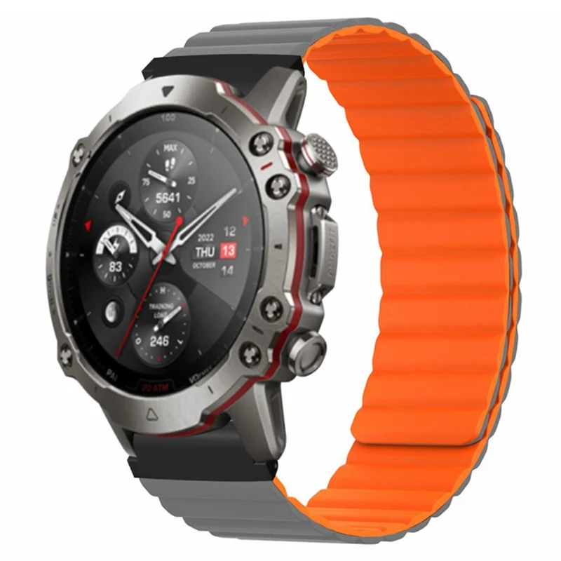 Huami Amazfit Falcon / Garmin Fenix 7 / 6 / 5 Magnetic Watch Band Flexible Replacement Strap with 22mm Bump Resistant Connector - Grey+Yellow