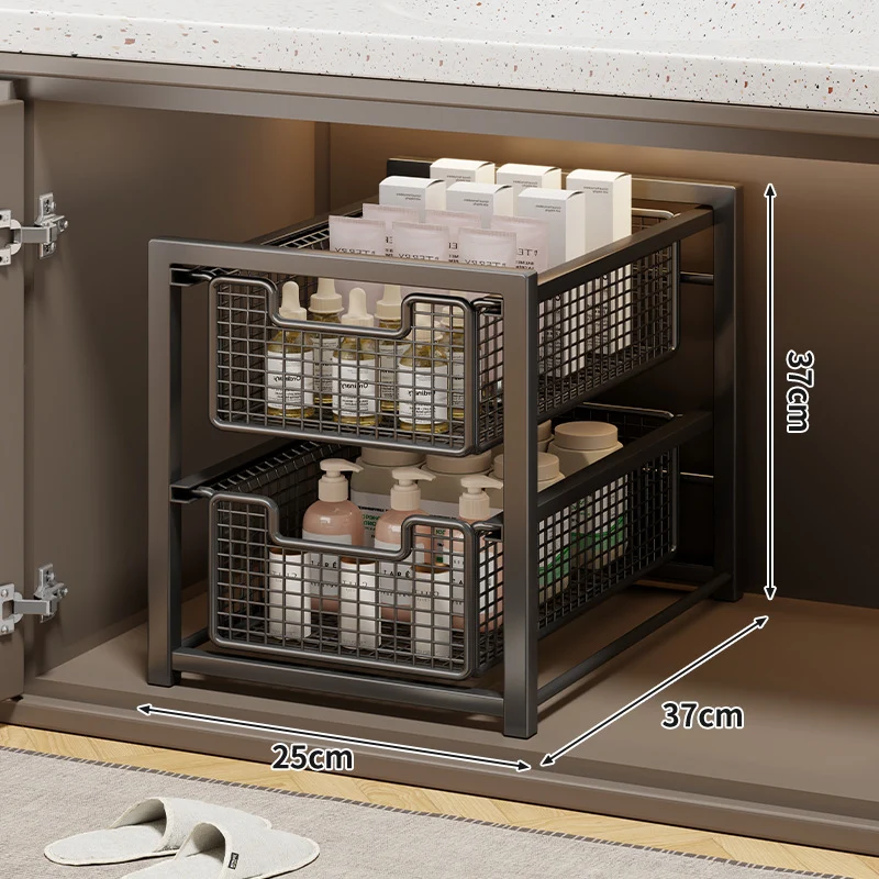 Unter-Schrank Gleitender Drei-Ebenen Mesh Korb Organizer mit Abnehmbaren Behältern