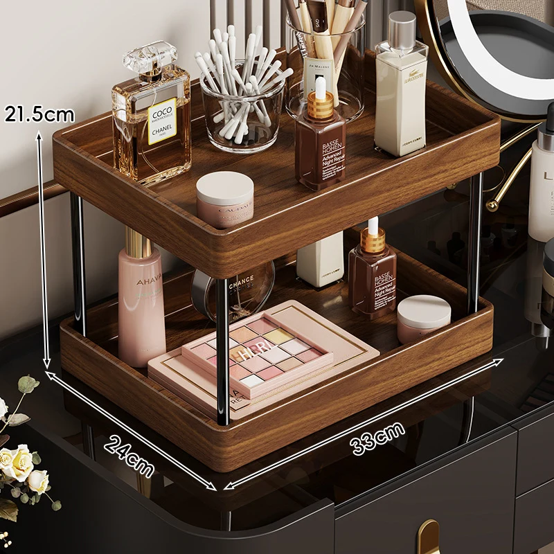 Zwei-Ebenen Holzkosmetikschreibtisch Organizer mit Metallpfeilern