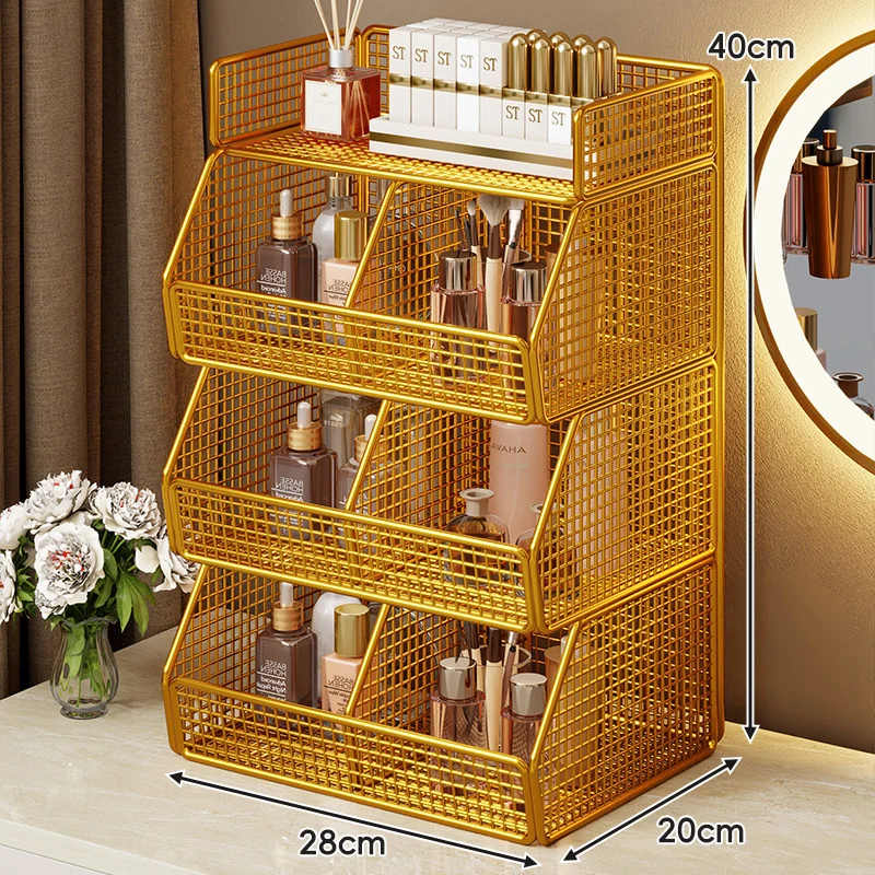Zweischichtiger Metallgitter-Countertop-Vanity-Organizer-Regal mit erhöhtem Frontlippe
