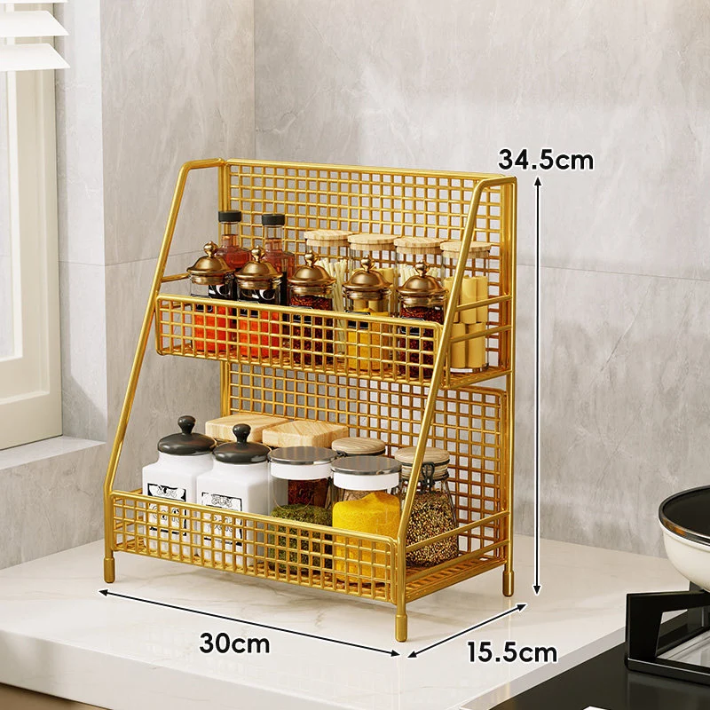 Drei-Tier-Mesh-Arbeitsplatten-Küchenorganisator-Regal für Flaschen und Gewürze