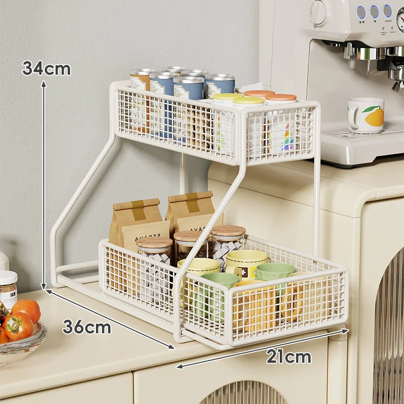 Dreiböckiger, schräger Metall-Mesh-Thekenregal-Organizer mit stapelbaren Drahtkörben