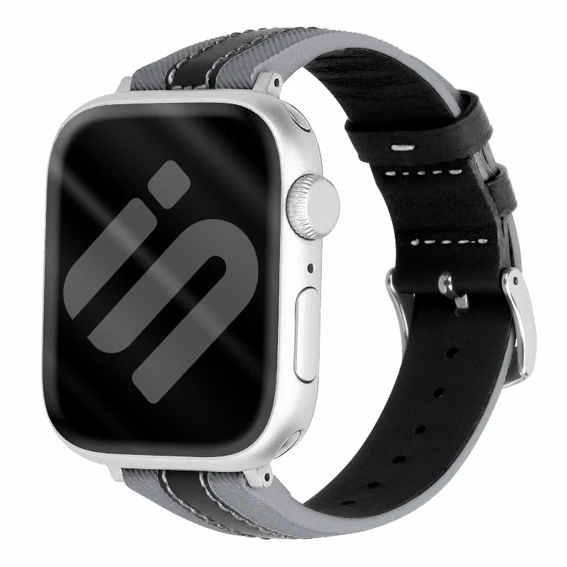 Apple Watch Slim Hybrid Lederarmband (Grau/Schwarz)