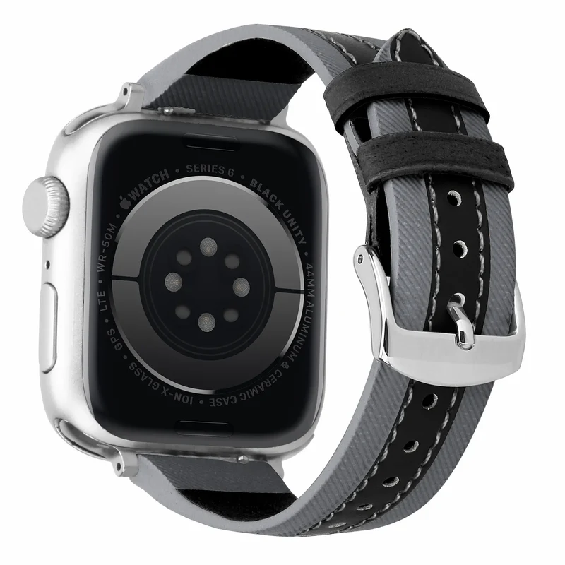 Apple Watch Slim Hybrid Lederarmband (Grau/Schwarz)