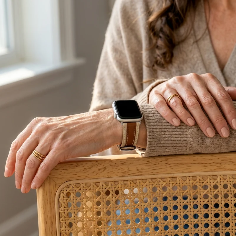 Apple Watch Slim Hybrid Lederarmband (Beige/Braun)