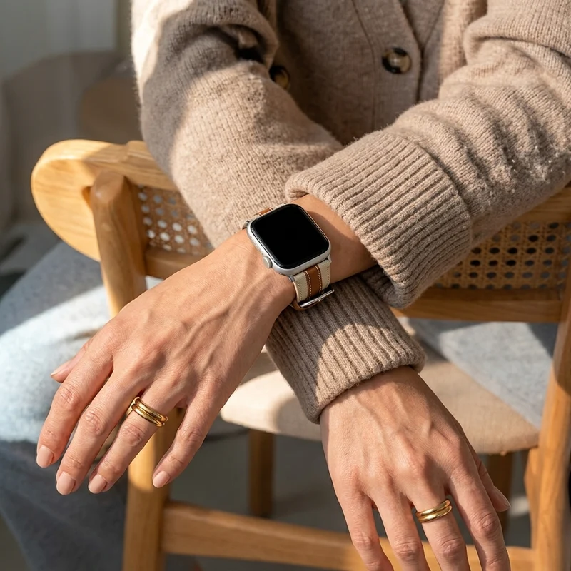 Apple Watch Slim Hybrid Lederarmband (Beige/Braun)