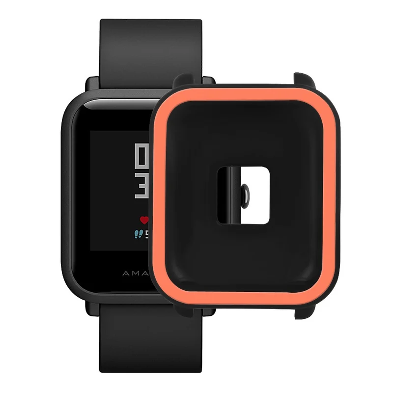 Huami Amazfit Bip / Bip Lite Protective Edge Case Dual Color Silicone Watch Cover - Black+Orange
