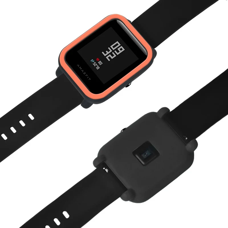 Huami Amazfit Bip / Bip Lite Protective Edge Case Dual Color Silicone Watch Cover - Black+Orange