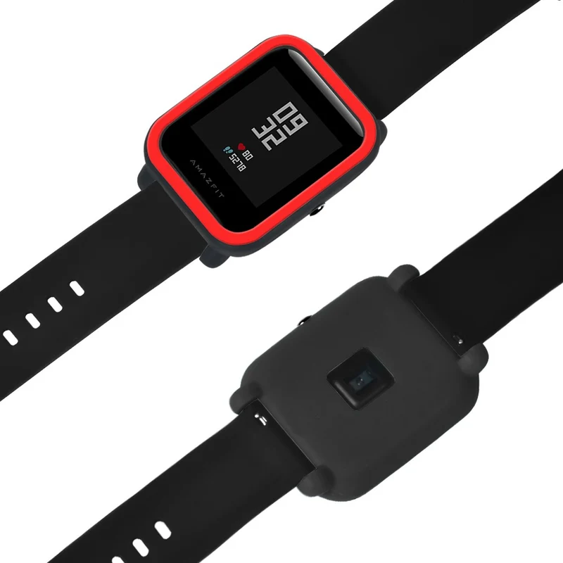 Huami Amazfit Bip / Bip Lite Protective Edge Case Dual Color Silicone Watch Cover - Black+Orange