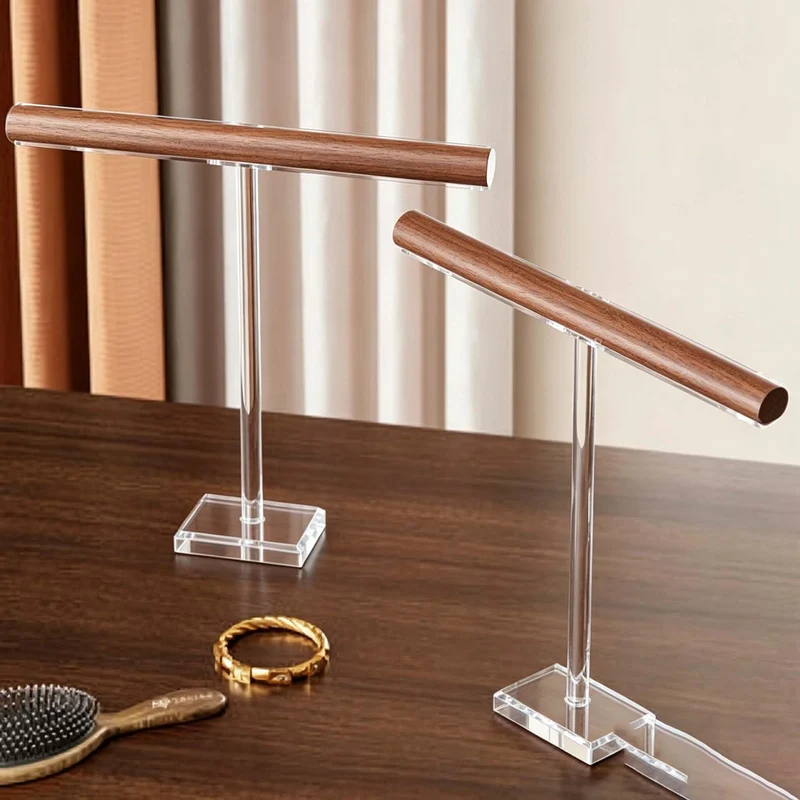 Holzständer für Halsketten und Armbänder mit T-Bar-Organizer und beschwertem Sockel