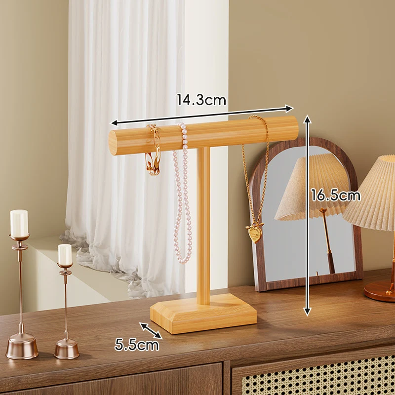 Holzständer für Halsketten und Armbänder mit T-Bar-Organizer und beschwertem Sockel