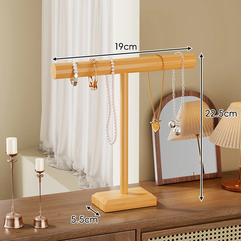 Holzständer für Halsketten und Armbänder mit T-Bar-Organizer und beschwertem Sockel