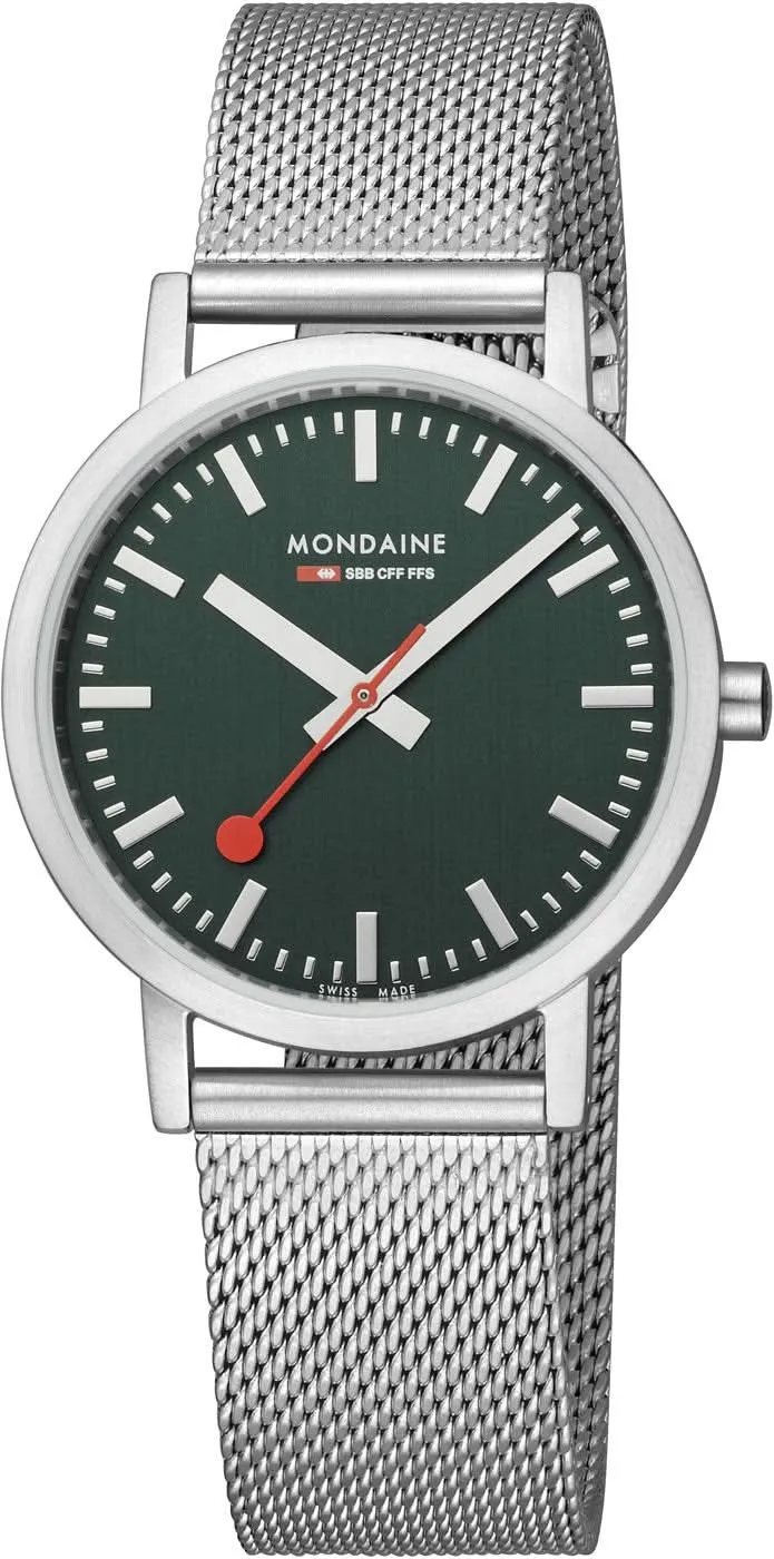 Mondaine Classic A660.30314.60.SBJ Unisex-Uhr • Schweizer Bahnhofsuhren-Design • Forest Green Dial
