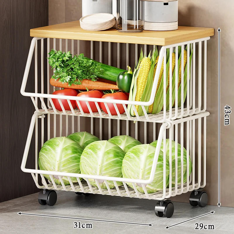 Slim Vertikale Rollende Draht Obst- und Vorratsorganisierer Wagen mit Holzplatte