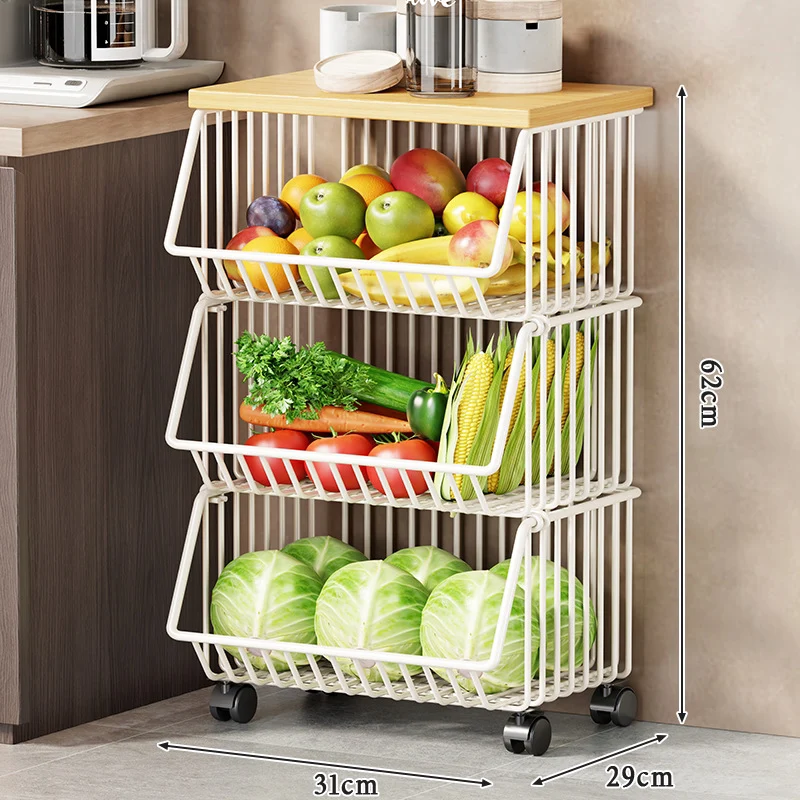 Slim Vertikale Rollende Draht Obst- und Vorratsorganisierer Wagen mit Holzplatte