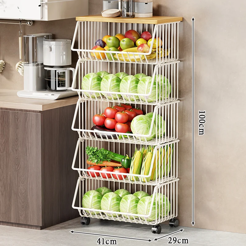 Slim Vertikale Rollende Draht Obst- und Vorratsorganisierer Wagen mit Holzplatte