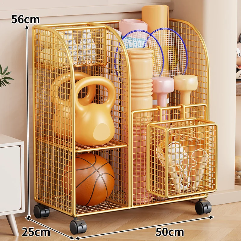 Rollender Mesh-Sportgeräte-Storage-Wagen mit Mehrfach-Organizer und verriegelbaren Rollen